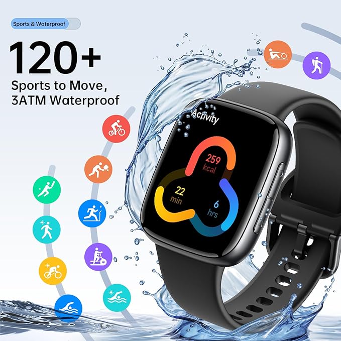 Smart Watches for Women Men, 1.85" HD AMOLED Display, 2 Bands Included, Works with iPhone & Android, 12-Day Battery, 3ATM Waterproof, Bluetooth Call, Health & Fitness Tracker, Black