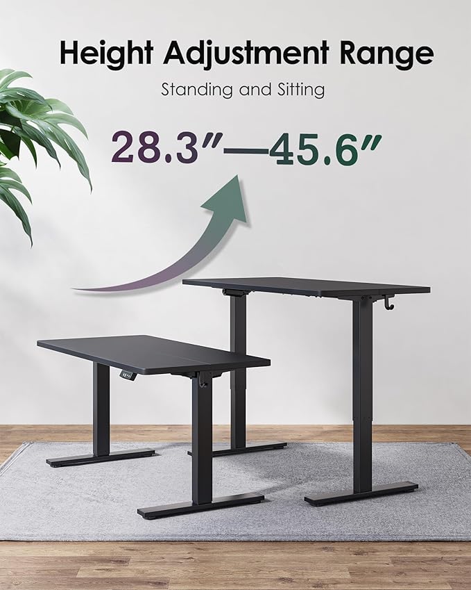 TIQLAB Electric Standing Desk, Adjustable Height Stand up Desk, 55 * 28 Inches Sit Stand Home Office Table with Splice Board, Black