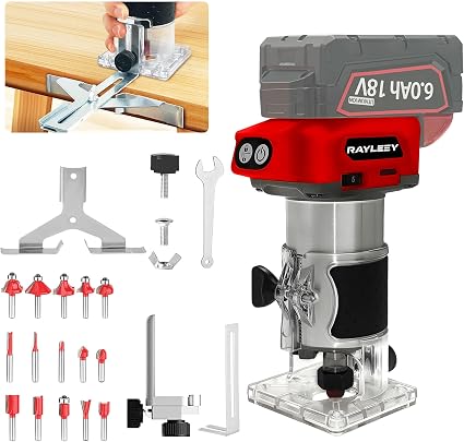 Cordless Wood Router Trimmer Compatible With MILWAUKEE 18V Battery, 800W 30000 RPM Brushless Motor Hand Palm Router with 15pcs 1/4"Shank Router Bits for Woodworking,Slotting(NO Battery)