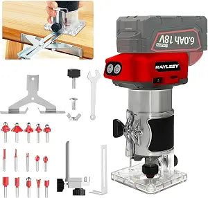 Cordless Wood Router Trimmer Compatible With MILWAUKEE 18V Battery, 800W 30000 RPM Brushless Motor Hand Palm Router with 15pcs 1/4"Shank Router Bits for Woodworking,Slotting(NO Battery)