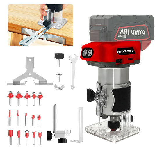 Cordless Wood Router Trimmer Compatible With MILWAUKEE 18V Battery, 800W 30000 RPM Brushless Motor Hand Palm Router with 15pcs 1/4"Shank Router Bits for Woodworking,Slotting(NO Battery)