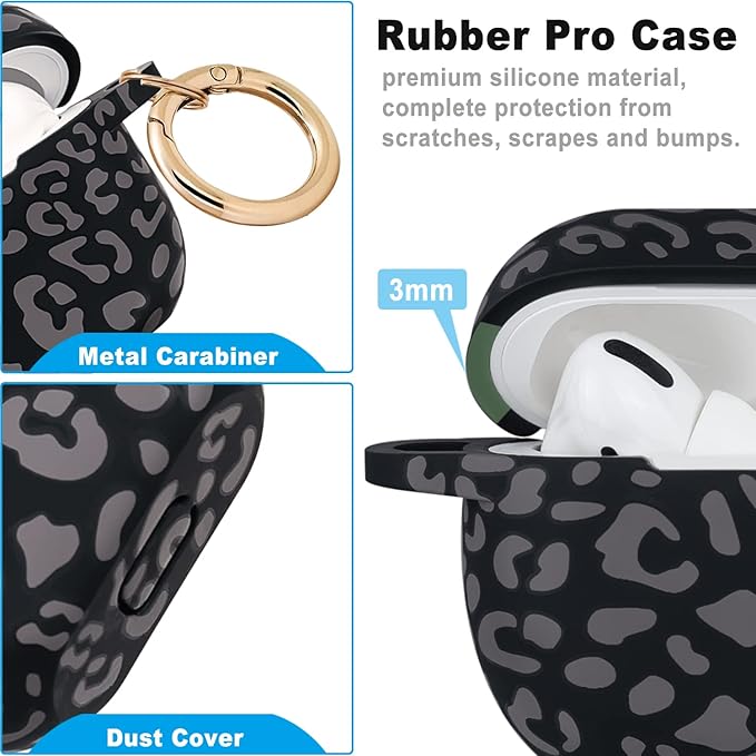 Leopard Silicone Compatible with AirPods Pro Case 2019, Gawnock Soft Case Cover Flexible for Print Cover for Women Girls with Keychain - Grey Leopard Cheetah