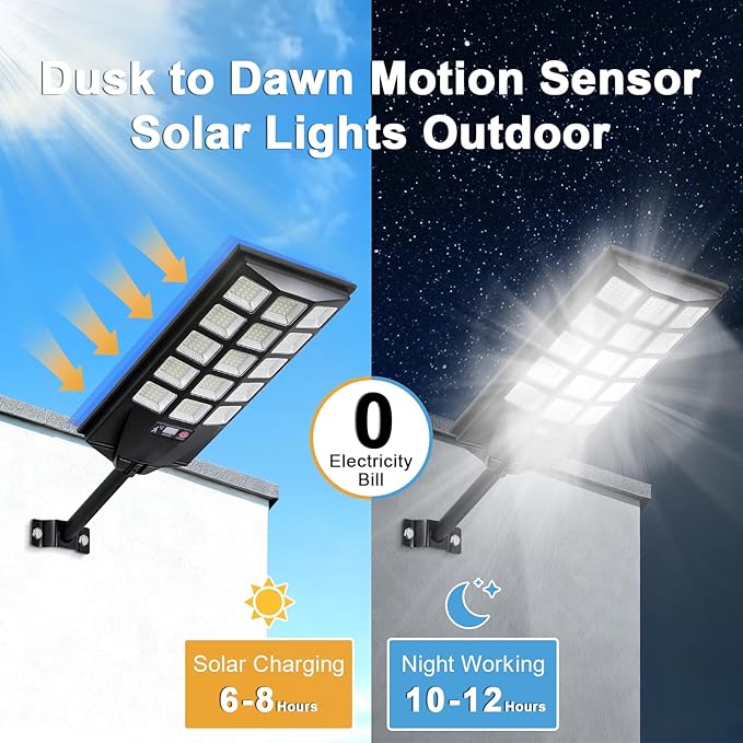 Jercoda Solar Street Lights Outdoor 4 Pack, 6500K LED Flood Lights with Motion Sensor, Dusk to Dawn Security Lights with Remote Control, Waterproof Solar Powered Lighting for Garden Yard Parking Lot