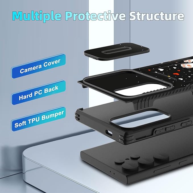 for Galaxy S25 Ultra Case Built in Slide Camera Lens Cover,Heavy Duty Shockproof Protection Dual Layer Case for Samsung Galaxy S25 Ultra 6.9" 2025,Cute Cat Paw Heart