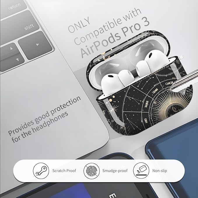 Compatible with AirPods Pro 3 (2025) Case, Airpod Pro 3 Protective Cover with Cute Golden Keychain for Girls & Women (Cute Moon)