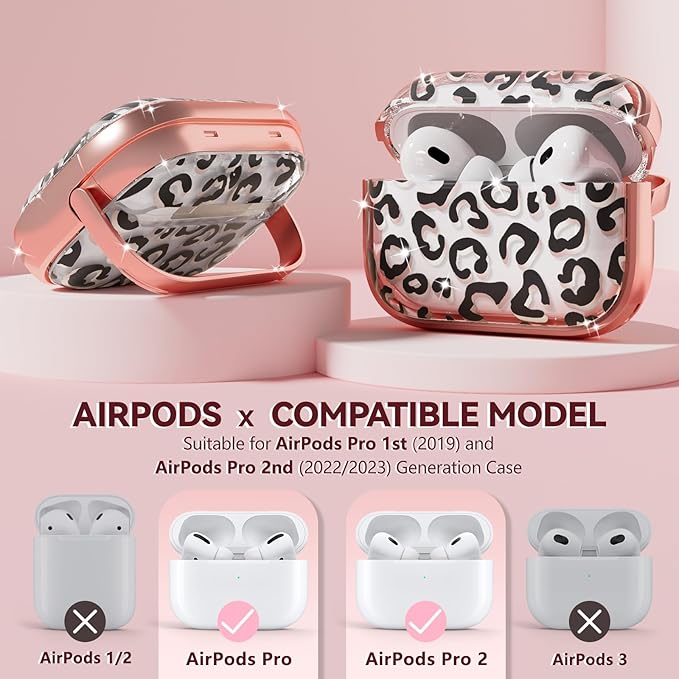 Inesore for AirPods Pro 2nd Generation Case Cover with Lock, Flowers Cute Clear Air Pods Pro 2 Case Hard iPod Pro Cases for Women Girls with Cleaner Kit (2023 USB-C /2022/2019) - Leopard Print | with Safety Lock, Flowers, for Women Girls, with Cleaner ...