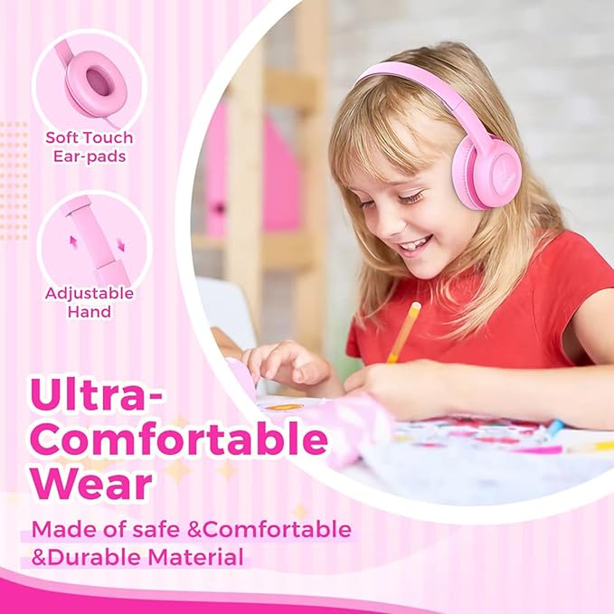 Kids Headphones, Wired Headphones for Kid with Safe Volume Limiter, Kid Headphone with Cord 3.5mm Jack, On-Ear Girls Boys Toddler Headphone for School