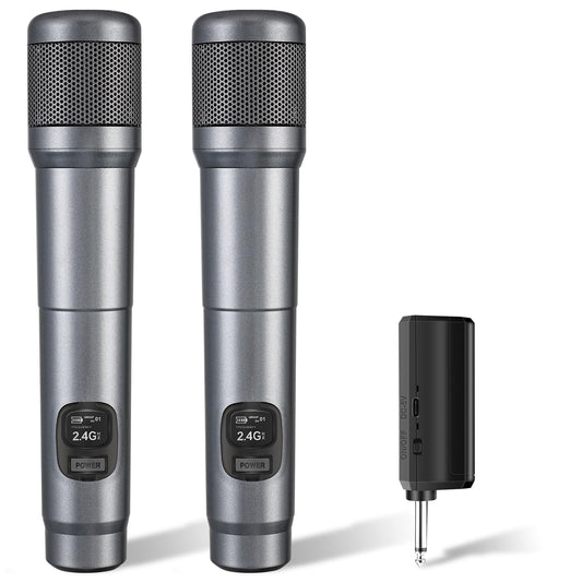 Wireless Microphone, Dual Handheld Dynamic Mic with Rechargeable Receiver, 40H Duration, 200ft Range, Plug and Play, Karaoke Microphone for Singing, Karaoke, Meeting, Church, Wedding
