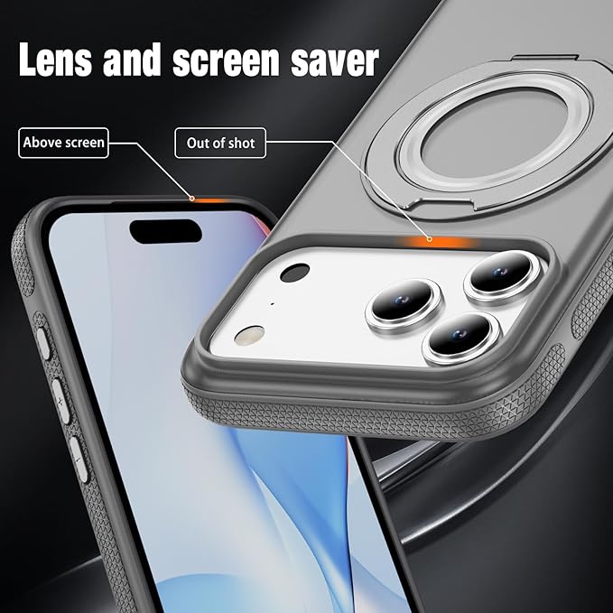 for iPhone 17 Pro Case [Compatible with Magsafe] [15 FT Military Grade Drop Protection] with Screen Protector & Lens Protector,Shockproof Kickstand Phone Case for iPhone 17 Pro (Gray)