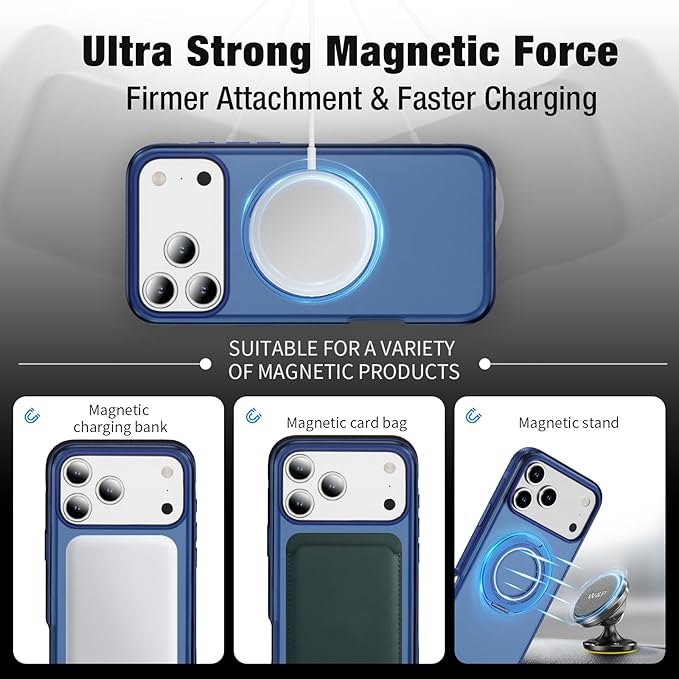 for iPhone 17 Pro Max Case [Compatible with Magsafe] [15 FT Military Grade Drop Protection] with Screen Protector & Lens Protector,Shockproof Kickstand Phone Case for iPhone 17 Pro Max (Blue)