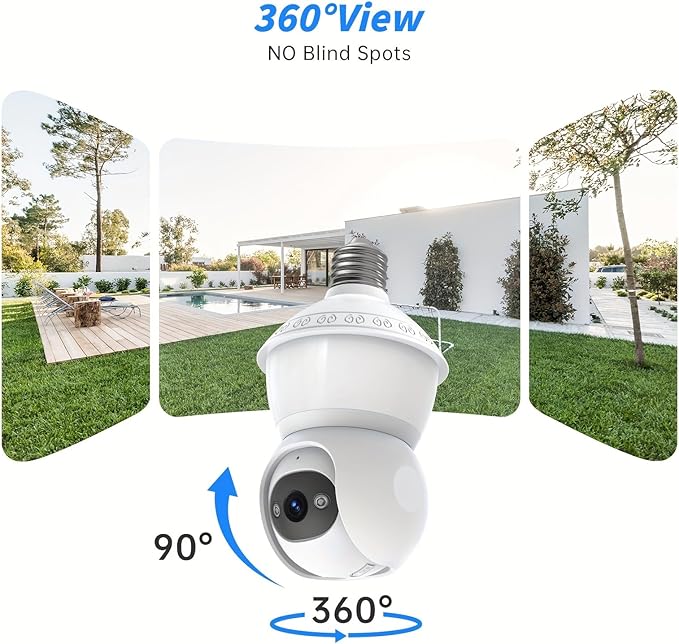 Smart Light Bulb Security Camera,5G& 2.4G WiFi Camera for Home Security,3MP& 360° PTZ Light Bulb Camera Outdoor, Smart Night Vision, AI Human Detection&Alarm, 2-Way Audio, Cloud Storage