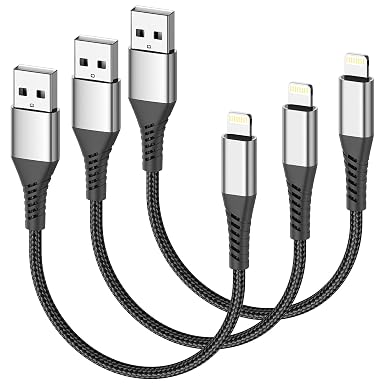 Short iPhone Charge Cable 6 Inch, 3Pack 0.5 Foot USB to Lightning Cord Braided for iPhone 14 13 12 11 Pro Max Xs 8 7 6 5 Plus, iPad Air/Mini(Black)