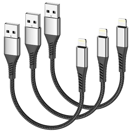 Short iPhone Charge Cable 6 Inch, 3Pack 0.5 Foot USB to Lightning Cord Braided for iPhone 14 13 12 11 Pro Max Xs 8 7 6 5 Plus, iPad Air/Mini(Black)