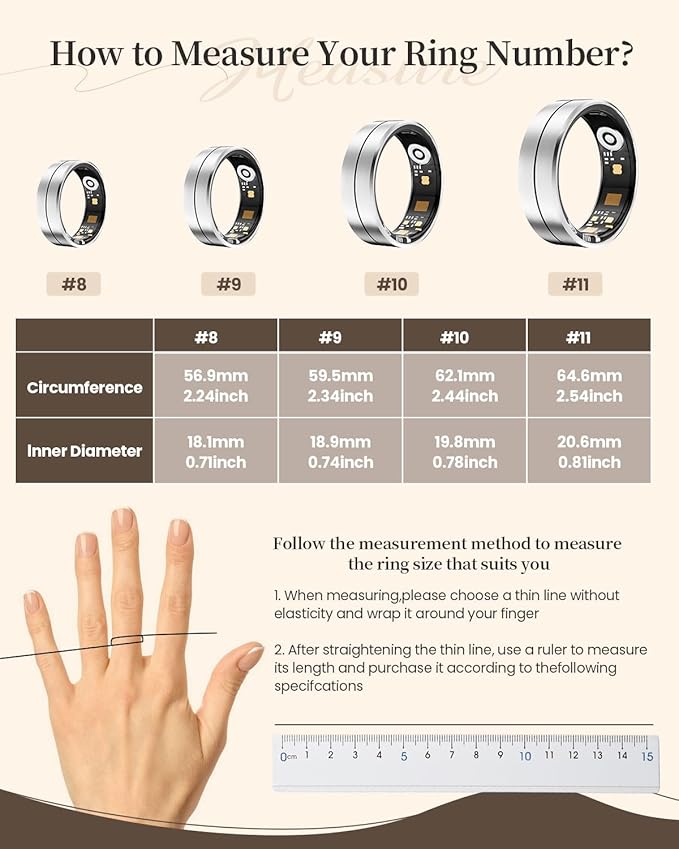 Smart Rings for Women Men - Fitness Health Tracker with Sleep Monitoring Heart Rate and Activity Tracking,Blood Oxygen Monitor IP68 Waterproof No Subscription Fee iOS Android Compatible(Silver9)