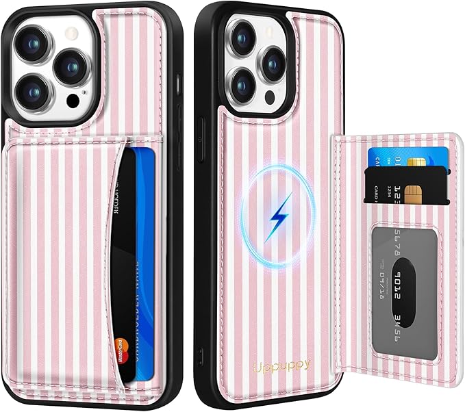 for iPhone 12/12 Pro Case with Wallet - Fits 4 Card Slots, Compatible with MagSafe for Women Aesthetic Durable PU Leather Credit Card Holder Kickstand Phone Cover for Apple 12/12 Pro, Stripe