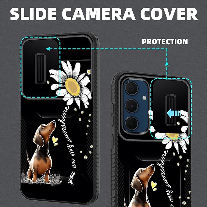 for Galaxy A35 5G Case Built in Slide Camera Lens Cover,Heavy Duty Shockproof Protection Dual Layer Case for Samsung Galaxy A35 5G 6.6 inch 2024,You are My Sunshine Dachshund