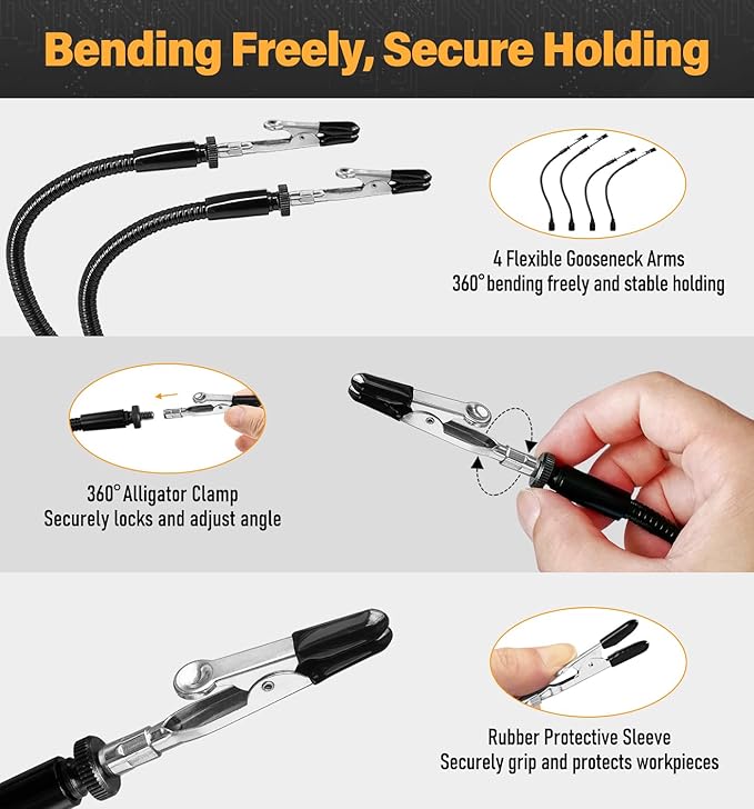 Helping Hands Soldering Station with 80cm 6X Magnifying Glass, 4 Flexible Arms Solder Helping Hands Magnifier and Third Hand Soldering Tool for Electronic Repair Soldering Jewelry Crafts