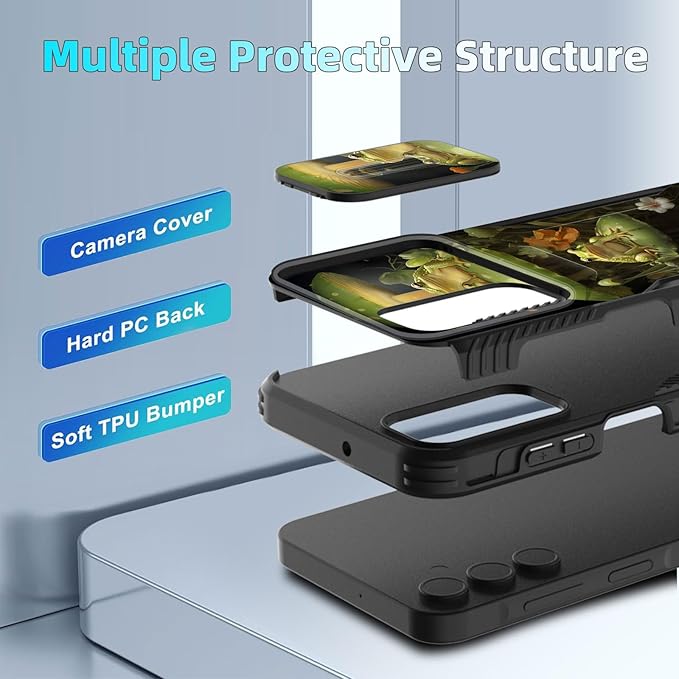 for Galaxy A15 5G Case Built in Slide Camera Lens Cover,Heavy Duty Shockproof Protection Dual Layer Case for Samsung Galaxy A15 5G 6.5 inch 2024,Cute Frog Mushroom