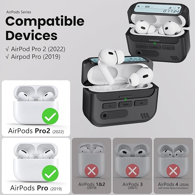 (with Safety Lock) Pager Cases Compatible with AirPods Pro 2nd Generation Case Cover with Cleaner Kit,Sturdy Hard TPU Protective for AirPods Pro 2 Charging Case(USB-C)(2023/2022/2019) for Men-Black