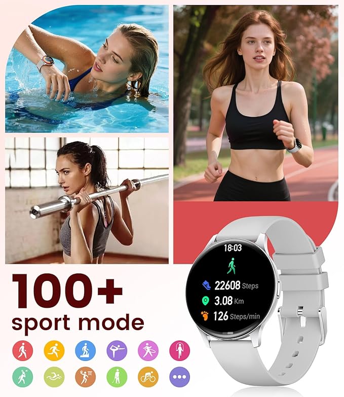 LIGE Smart Watches for Women, Call/Reminders, 1.43" AMOLED Ultra-Thin Activity Trackers with Heart Rate/Sleep/SpO2 Monitor, 100+ Sports Modes Fitness Watch for iOS Android, Mesh Silver
