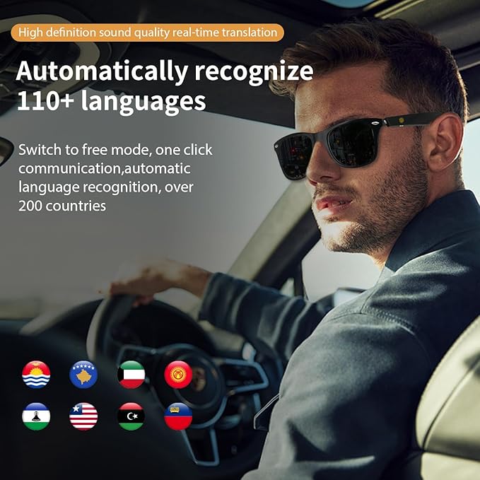 Smart Glasses for Men Women, Real-Time AI Translation Glasses with ChatGPT, Wireless Bluetooth UV Protection Polarized Smart Sunglasses with 160+ Languages, Ideal for Travel Study & Business