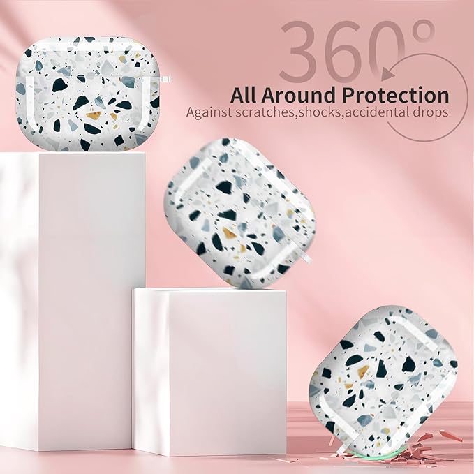 Compatible with AirPods Pro 3 Case 2025 for Women Girls – Cute Shockproof Protective Cover with Gold Round Buckle, Anti-Drop Soft Case for AirPod Pro 3rd Gen (Marble Stone)