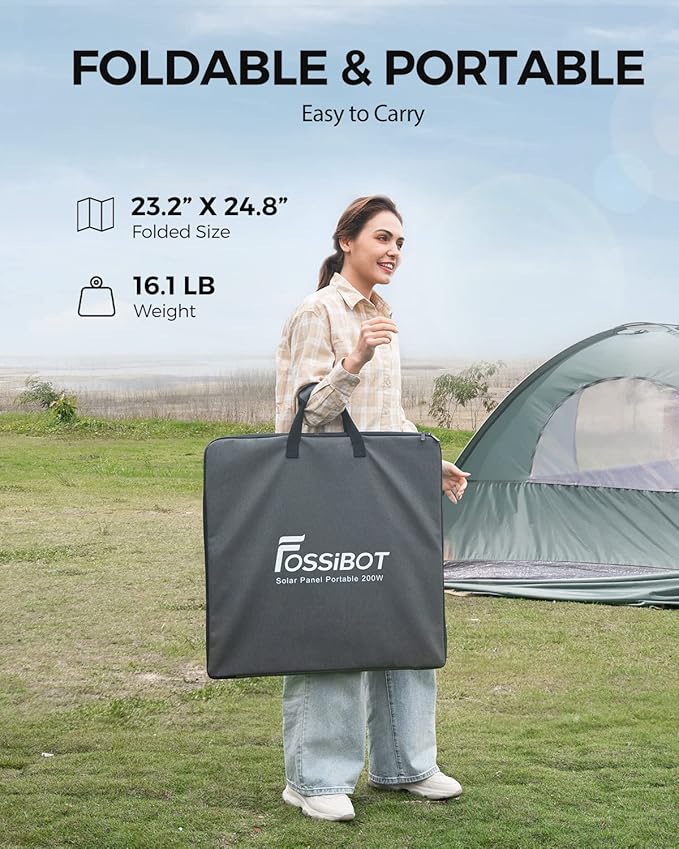 FOSSiBOT Solar Panel SP200, Foldable 200 Watts Solar Panel, Flexible Solar Panel w/Adjustable Kickstands for Home, RV, Camping, Blackout for FOSSiBOT F2400 and Other Brands Portable Power Station