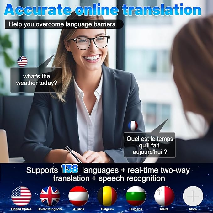AI Translation Smart Glasses Pro with 138 Languages, Bluetooth Glasses Compatible with ChatGPT, Photochromic Lens with Open-Ear Speakers for Men Women, for Travel, Business, Driving