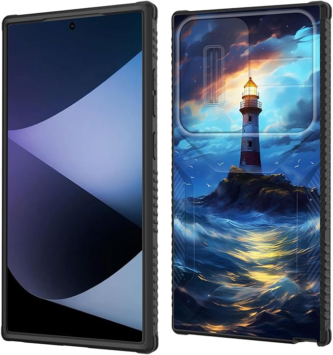 for Galaxy S26 Ultra Case Built in Slide Camera Lens Cover,Heavy Duty Shockproof Protection Dual Layer Case for Samsung Galaxy S26 Ultra 6.9" 2026,Lighthouse in Storm
