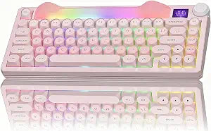 Womier 75% Wireless Mechanical Keyboard with Screen, Cat Pink Keyboard-K80