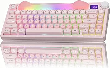 Womier 75% Wireless Mechanical Keyboard with Screen, Cat Pink Keyboard-K80