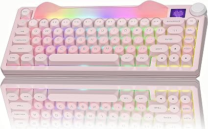Womier 75% Wireless Mechanical Keyboard with Screen, Cat Pink Keyboard-K80