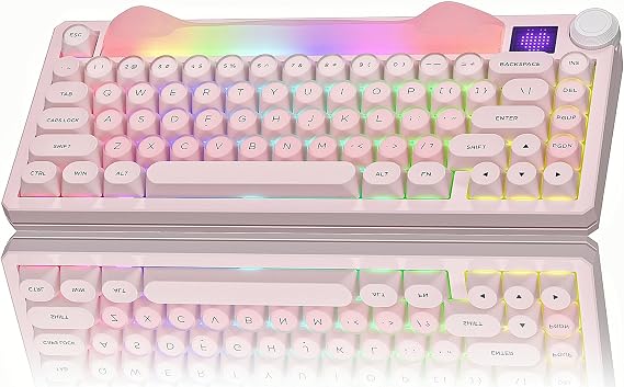 Womier 75% Wireless Mechanical Keyboard with Screen, Cat Pink Keyboard-K80