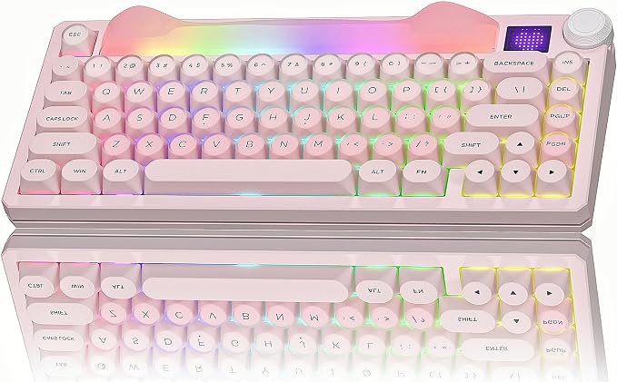 Womier 75% Wireless Mechanical Keyboard with Screen, Cat Pink Keyboard-K80