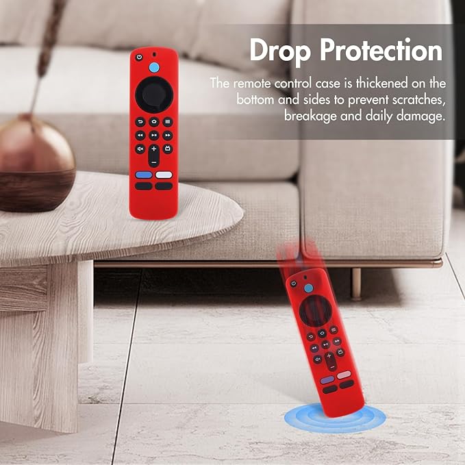 LEFXMOPHY Case Cover for TV Stick HD / 4K 2nd (2024 Model) Wi-Fi 6 Voice Remote Control Case Red Silicone Skin with Lanyard