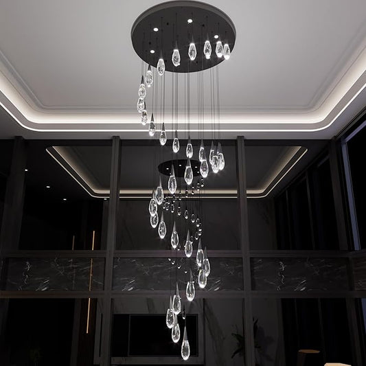 30 Light Extra Large Chandelier for High Ceiling Lights Black Moderm Pendant Light Fixture Crystal Chandelier for Staircase Foyer Villa Living Room