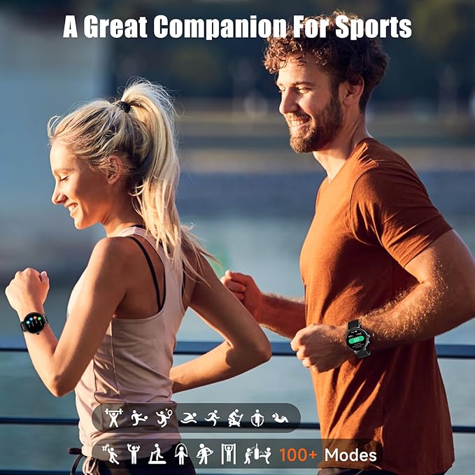 aigo Smart Watch for Men Women, Bluetooth Calling, 107 Sports Modes, Health Fitness Tracker with Heart Rate, Sleep Monitoring, 1.73" HD Screen IP68 Waterproof Watches for Android iOS Phone, Black