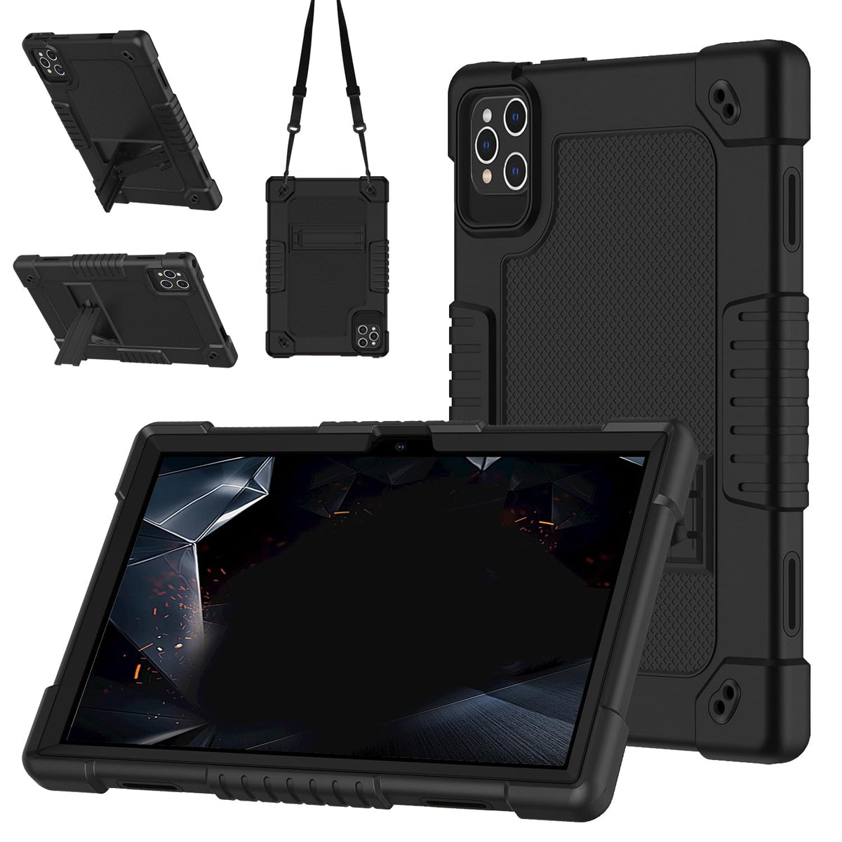 for MEIZE D115 Tablet Case,for DigiLand DL1050 Case Shoulder Strap Kickstand Cover for ANTEMPER D106/DOMATON D105/KADYBE D115/DigiLand DL1050/DigiLand S10 DL1050 R10 PRO(Black)