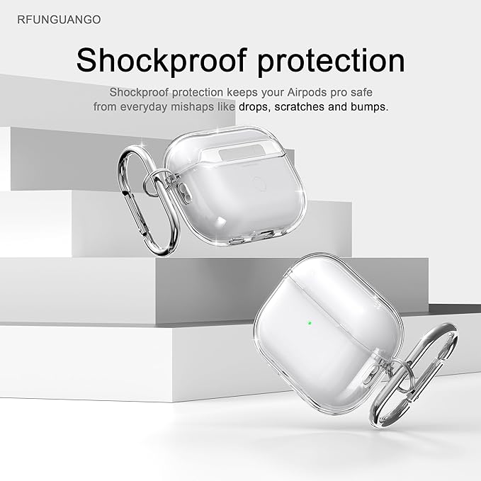 RFUNGUANGO AirPods Pro Case Clear, Soft TPU Transparent with Cleaning Kit & Keychain, Compatible with Magsafe, Compatible Apple AirPods Pro 2nd/1st Generation Protective Case, White