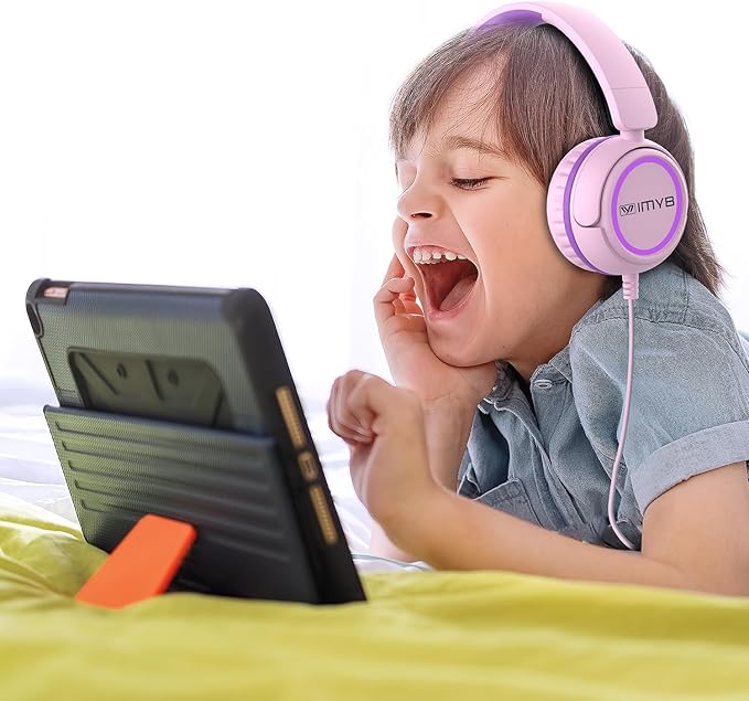Kids Headphones, V1 Wired Stereo Foldable Tangle-Free 3.5mm Adjustable On-Ear Headphones for Kids for School/Toddlers/Childrens/Teens/Boys/Girls/Ipad/Tablet/Kindle/Phones/Travel/Plane (Pink)
