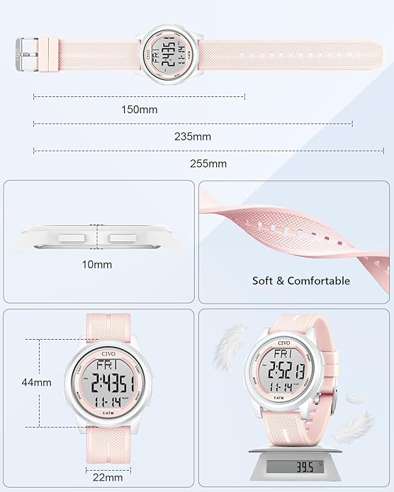 CIVO Digital Watches for Men Women: Sports Waterproof Wristwatch with Stopwatch Alarm Date - LED Backlight Big Numbers Silicone Watch for Outdoor Camping Running Cycling