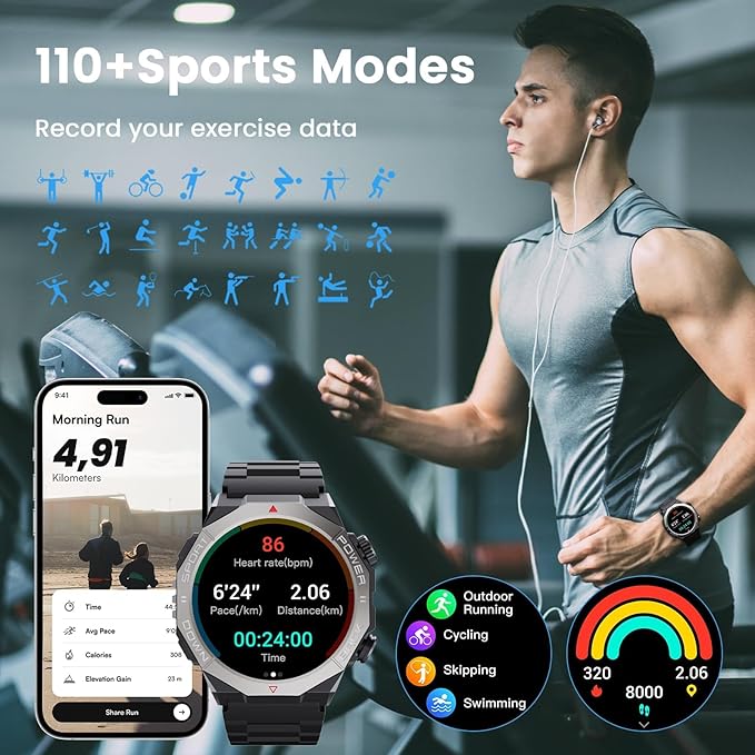 Military Smart Watches for Men(Answer/Make Calls), 1.39" Fitness Watch with Heart Rate Pedometer Sleep Monitor, 110+ Sports Modes Smartwatch for Men, IP68 Waterproof Activity Tracker for Android iOS