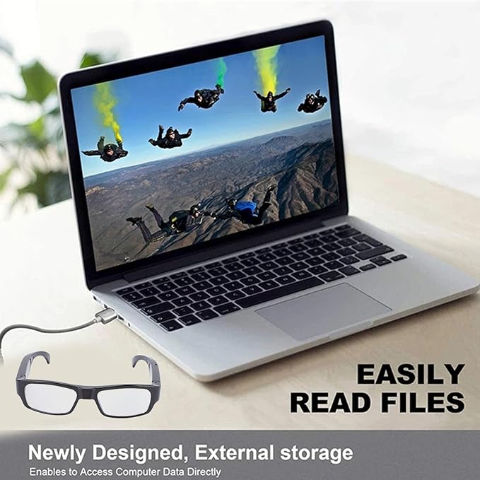 PUSOKEI 1080P HD Camera Glasses, Wearable Recording Glasses with Smart Stabilization & Wide Angle Lens, 1.5H Battery for Cycling, Sports, First - Person View Recording
