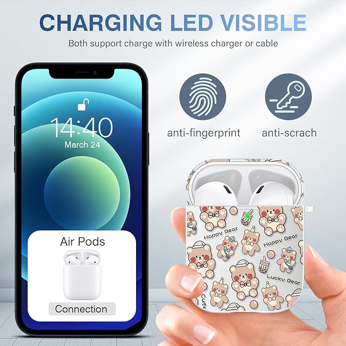 Maxjoy Compatible with AirPods 2nd Generation Case Cover, Cute Flowers Soft Protective for AirPod Gen 1&2 Charging Case,Milk Tea Bear