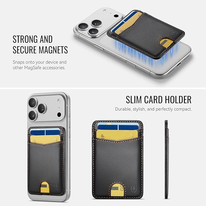 for Magsafe Wallet Magnetic Card Holder RFID Blocking, Strong Magnet Slim Wallet Stick on Phones and Cases for iPhone 17/16/15/14/13/12/ Pro/Max/Plus, Black