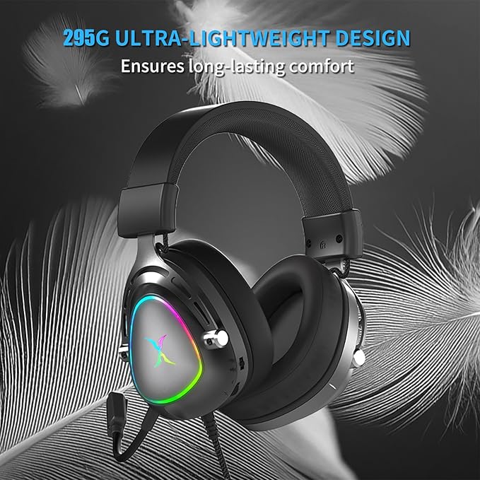 FOXXRAY HAU-50 RGB Gaming Headset, Computer Headphone with Detachable Microphone, Surround Sound, 50mm Drivers, Soft Earmuffs, Lightweight USB Wired Headphones for PC, PS4, PS5, Laptop, Smartphone