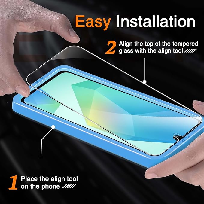 Milomdoi 3 Pack Tempered Glass for Samsung Galaxy A16 5G Screen Protector with 3 Pack Camera Lens Protector Accessories, Case Friendly, Mounting Frame