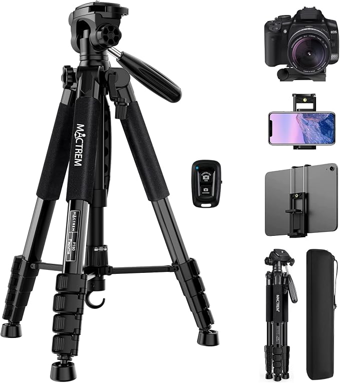 MACTREM 75in Aluminum Lightweight Travel Tripod for DSLR Camera Phone iPad