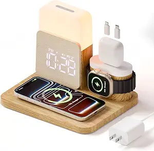 7 in 1 Clock with Charging Station, Charger with Alarm Clock Night Light