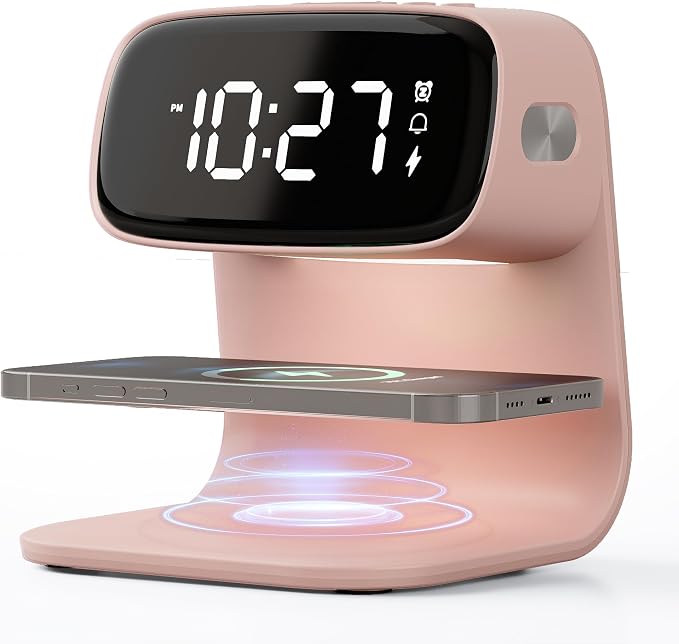 YIDPU Digital Alarm Clock with Wireless Fast Charging Station 15W Touch Smart Lamp for Bedside,3 Colors Nightlight Adjustment Night Lamp for Living Room,Bedside,Heavy Sleepers